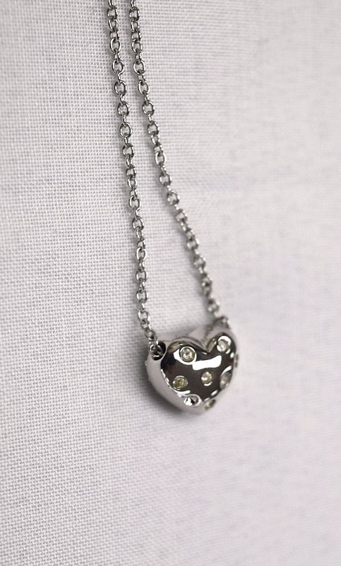 SWAROVSKI CRYSTAL Necklace Pavé Puffed HEART 16'' Signed Swan