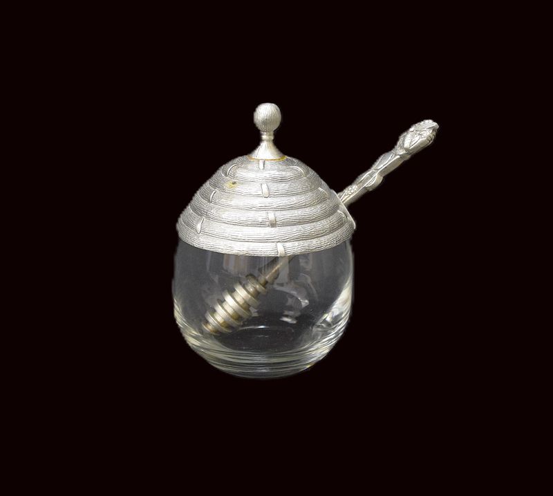 Vintage Pewter Beehive Honeypot and Stirrer, Salisbury