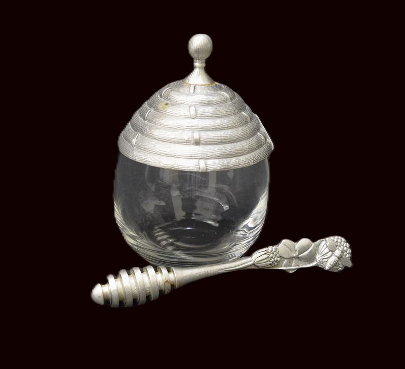 Vintage Pewter Beehive Honeypot and Stirrer, Salisbury
