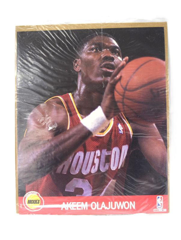 1990 NBA Hoops Action Print with Stats: Akeem Olajuwan, Houston Rockets