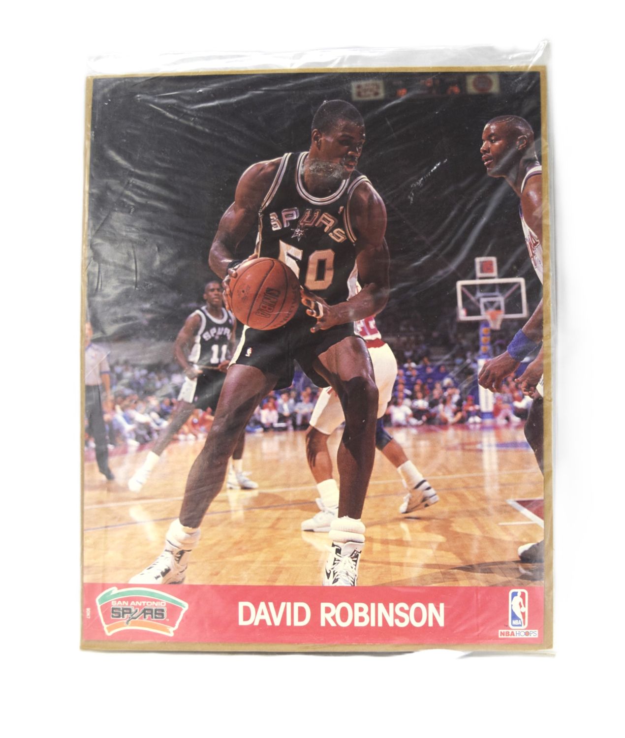 1990 NBA Hoops Action Print with Stats: David Robinson, San Antonio Spurs