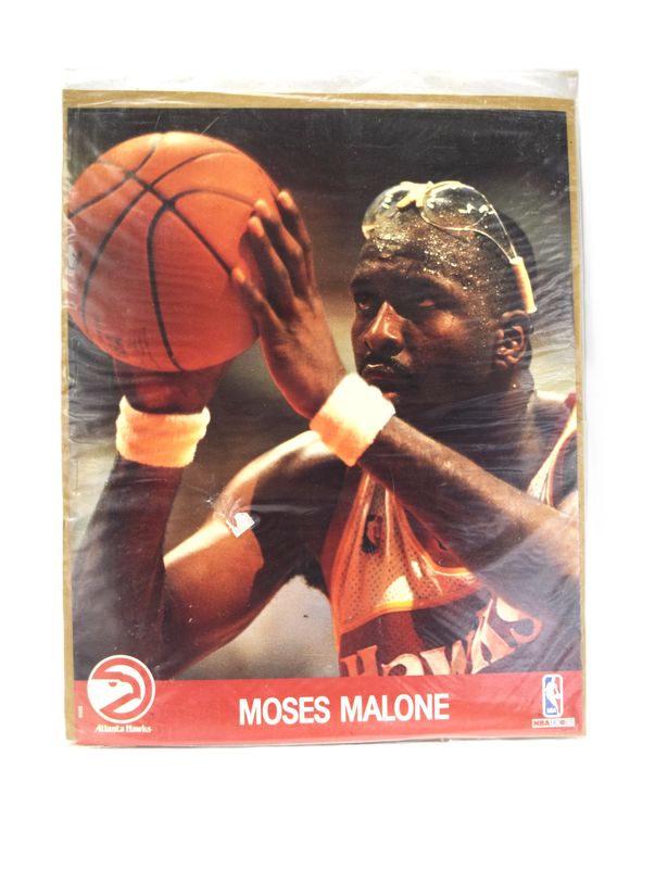 1990 NBA Hoops Action Print with Stats: Moses Malone, Atlanta Hawks