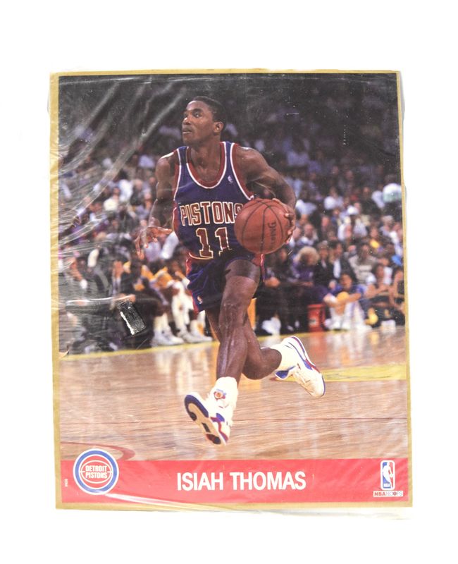 1990 NBA Hoops Action Print with Stats: Isiah Thomas, Detroit Pistons