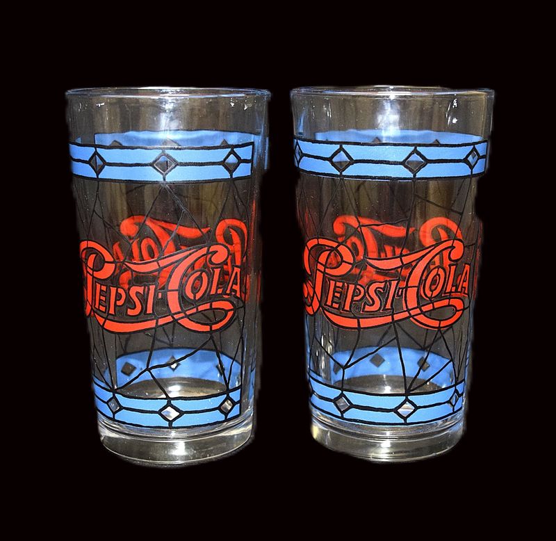 (2) Vintage 1970’s, Tiffany Style Pepsi Glasses