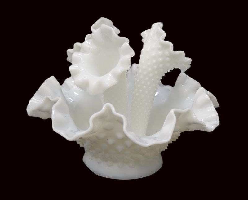 Vintage, Fenton Hobnail Milk Glass Epergne