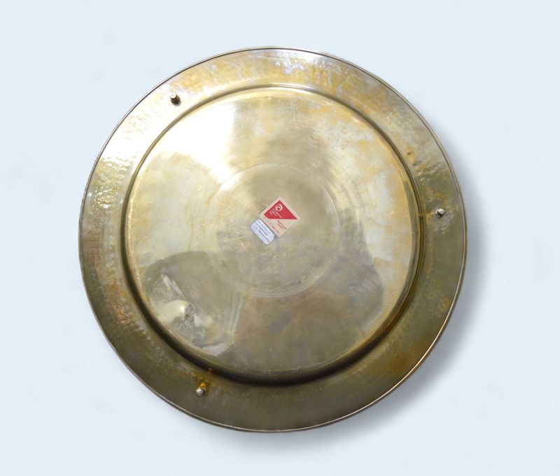 Vintage Brass Platter, Hand Hammered with Grape Detail