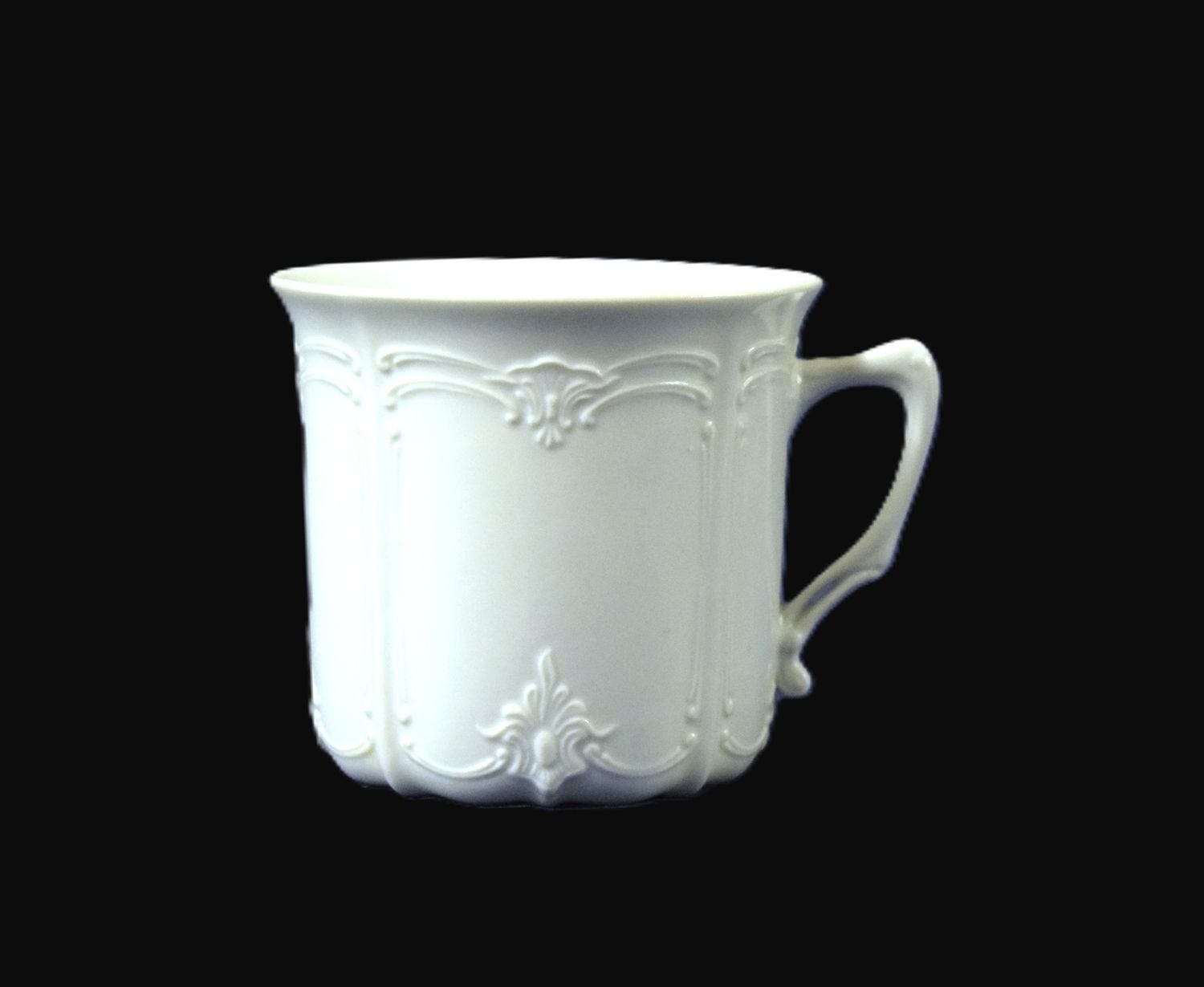Set of 4 Vintage Tirschenreuth Baronesse White Mugs, Embossed,  Bavaria, Germany