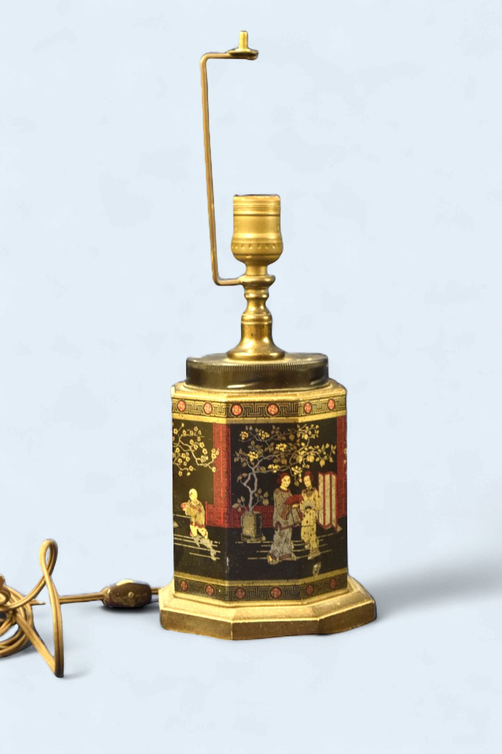 8-Sided, Vintage Frederick Cooper Chinoiserie Tea Tin Lamp