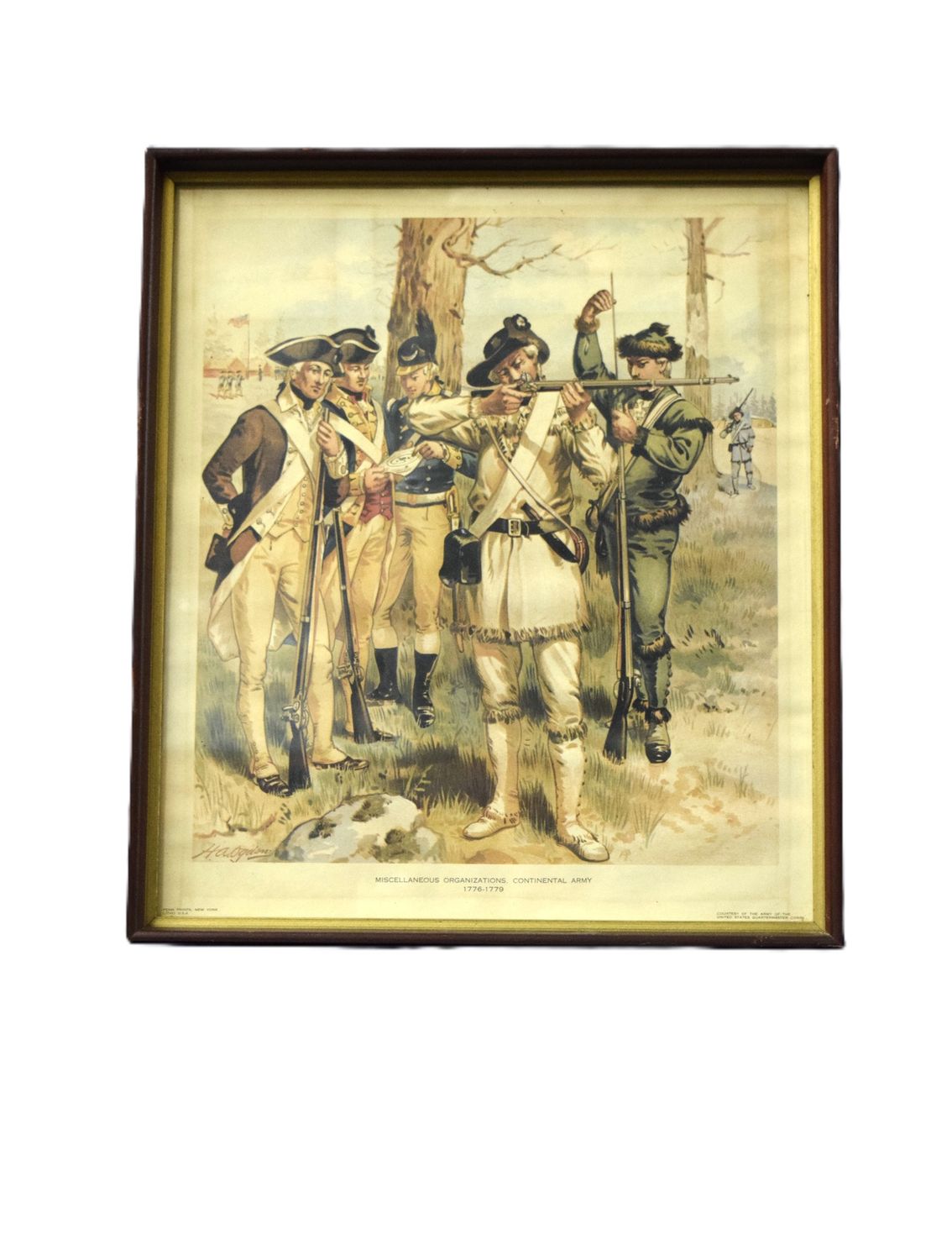 Vintage, Framed Lithograph Print #1, Artist Henry Alexander Ogden (1856-1936)  Miscellaneous Organizations Continental Army 1776-1779