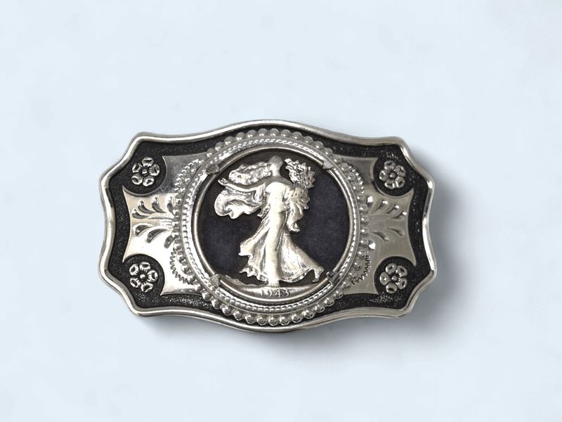 Vintage Buckle w/1943 Silver Liberty 1/2 Dollar Coin
