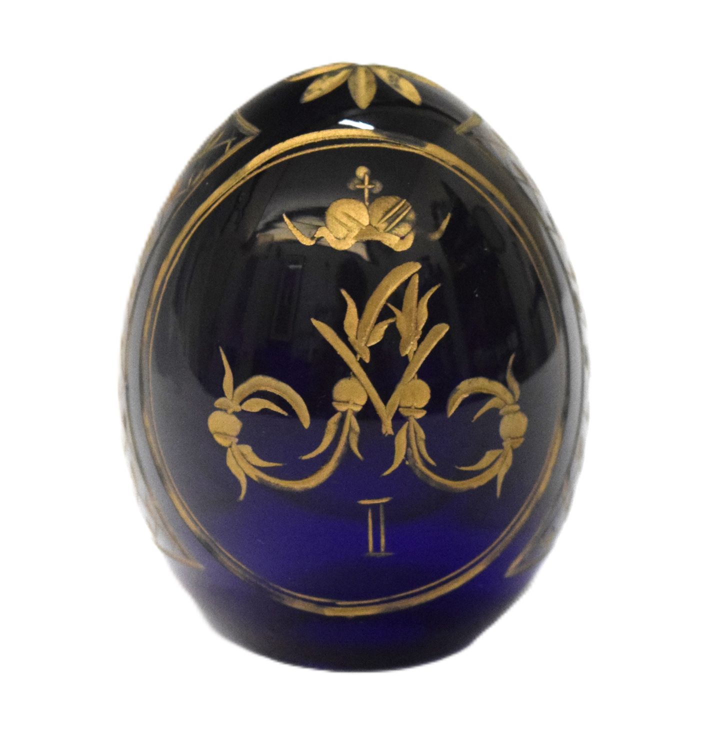 Handmade Faberge Style Cobalt Glass Egg, Russia