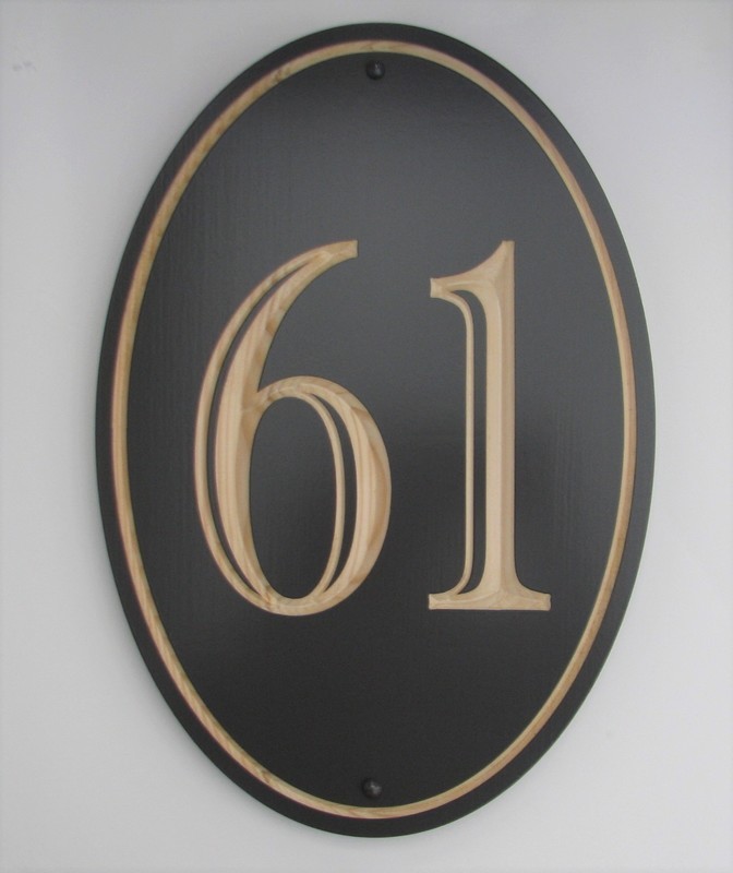 Custom Exterior Wood Oval Vertical House Number Sign