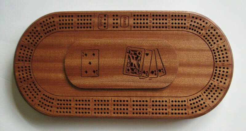 Oval African Mahogany/Sapele Wood 4 Track Cribbage Board
