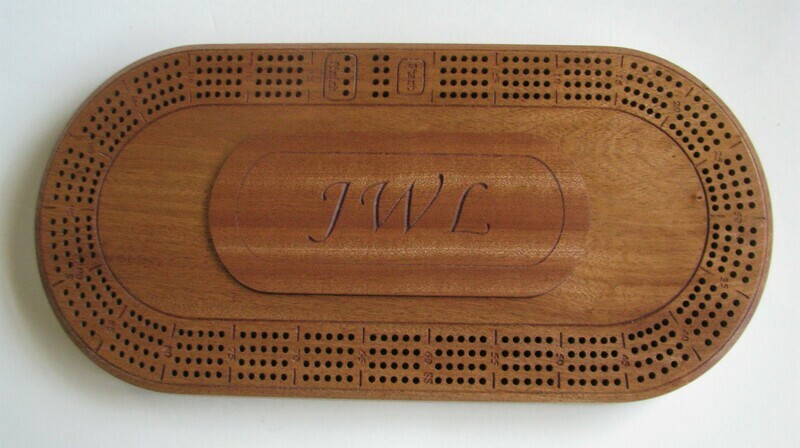 Personalized OvalAfrican Mahogany (Sapele) Wood 4 Track Cribbage Board