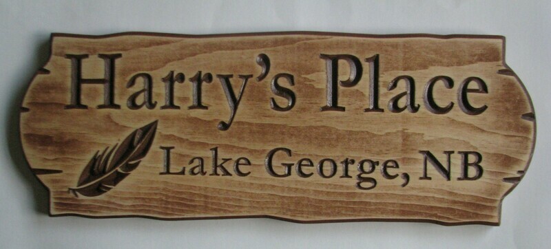 Personalized Rustic Stained Distressed Look Outdoor Wood Sign with Carved Feather