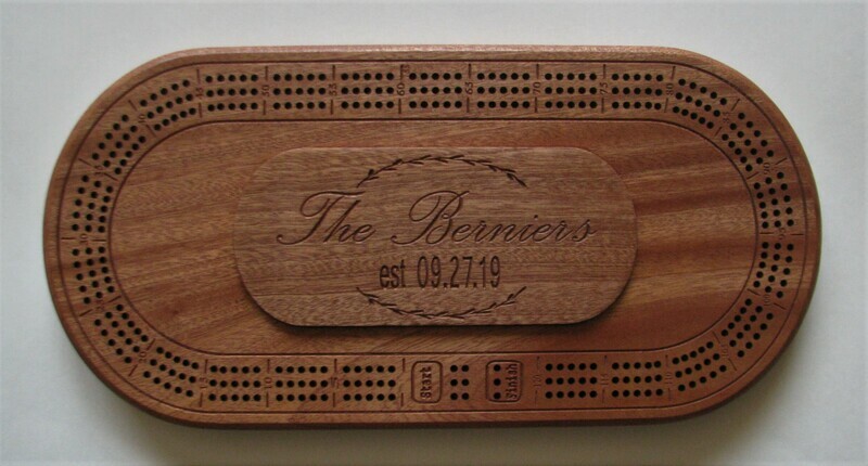 Oval African Mahogany Sapele Personalized Wood Cribbage Board