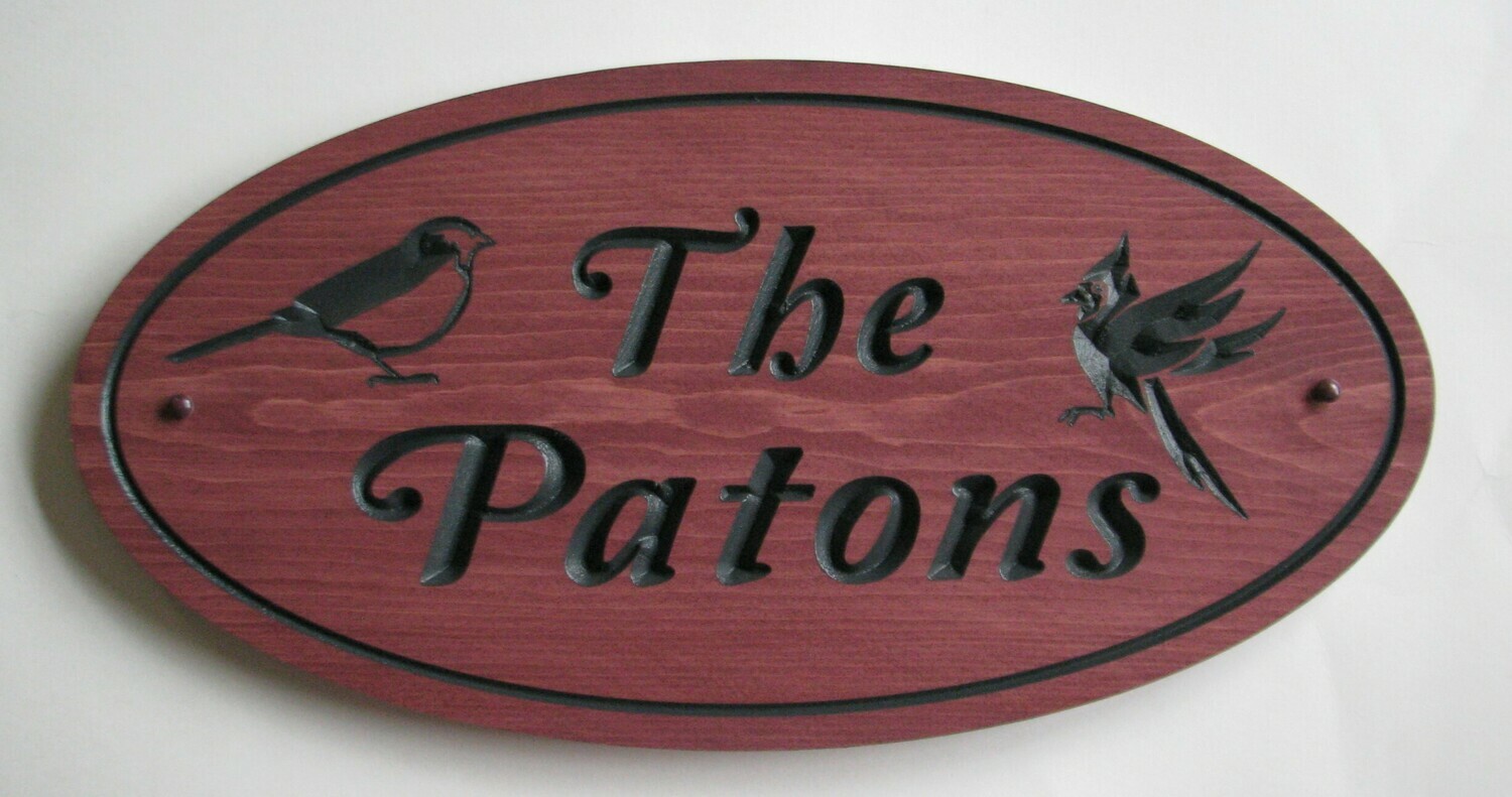 Custom Oval Family Name Sign with Carved Birds