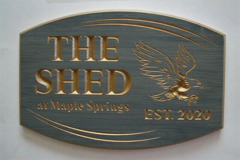 Personalized Shed Sign Cottage Sign with Carved Eagle