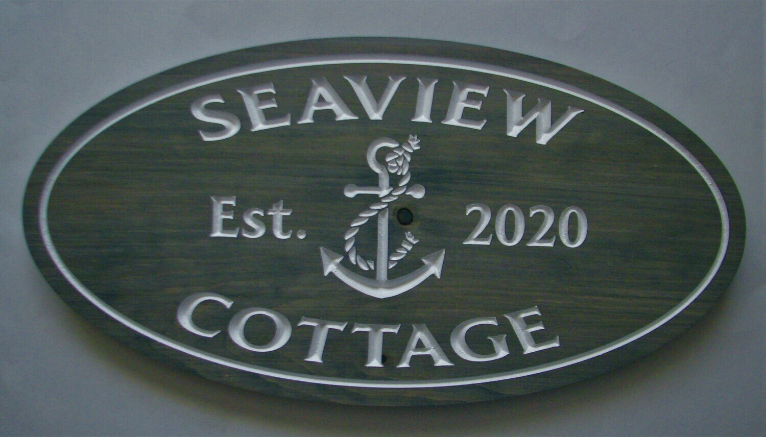 Custom Oval Family Name Sign Cottage Sign with Carved Anchor