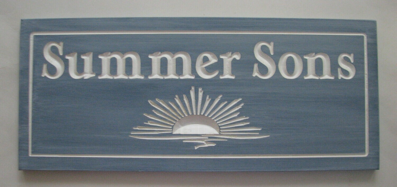 Custom Whitewashed Wood Cottage Sign Camp Sign with Carved Sun