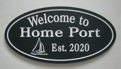 Weather Resistant Custom Exterior Oval PVC Sign Cottage Sign House Sign with Sailboat Painted Sign with White Carving