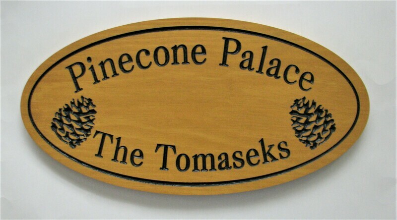 Custom Oval Family Name Sign Cottage Sign with Carved Pinecones