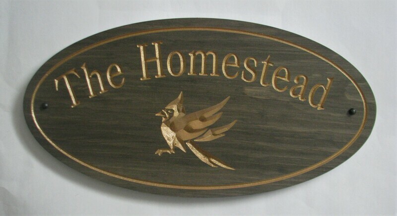 Custom Oval Family Name Sign Cottage Sign with Carved Cardinal