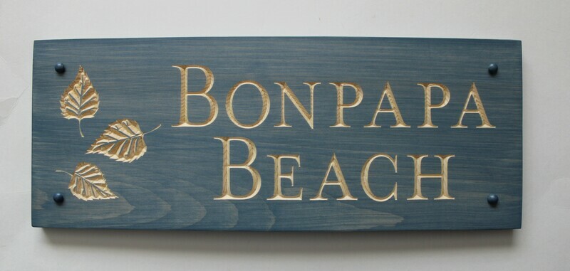Custom Carved Stained Outdoor Wood Family Name Sign with Carved Leaves