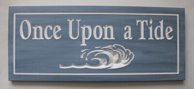 Weather Resistant Custom Exterior Blue Whitewashed Cottage Sign Camp Sign with Carved Wave