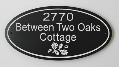 Weather Resistant Personalised Oval PVC Cottage Sign House Sign with Carved Oak Leaves - White Carving