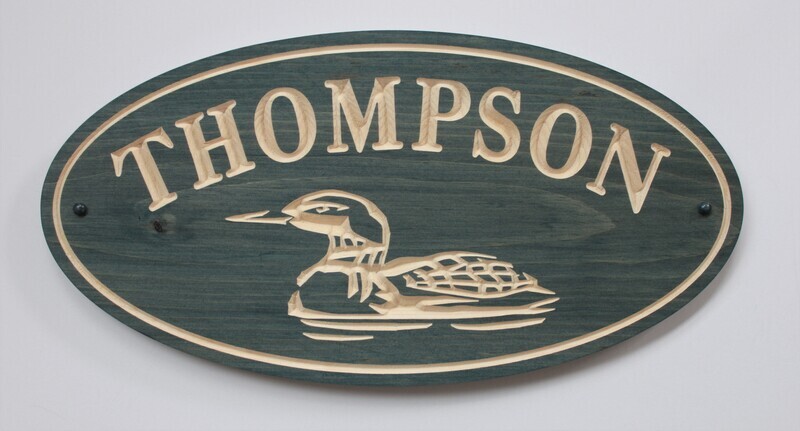 Personalized Oval Carved Stained Family Name Sign Cottage Sign with Carved Loon