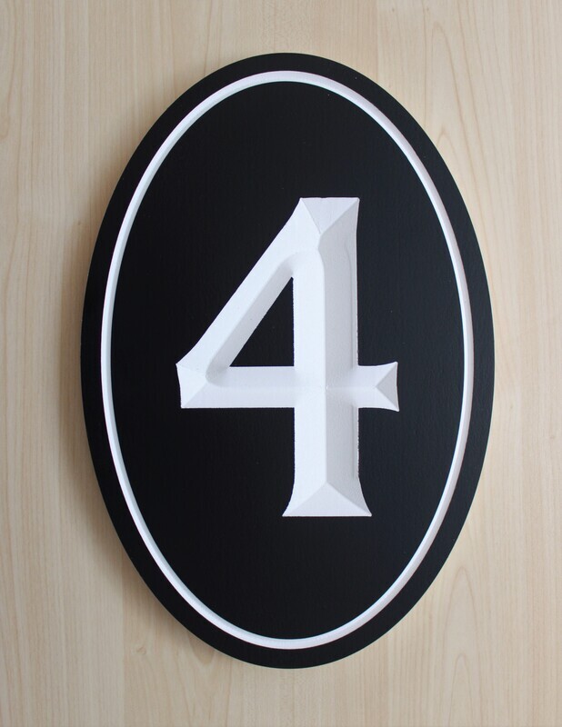 Custom Oval PVC Single Number House Number Sign - House Number Plaque for Single Number - Weather resistant.