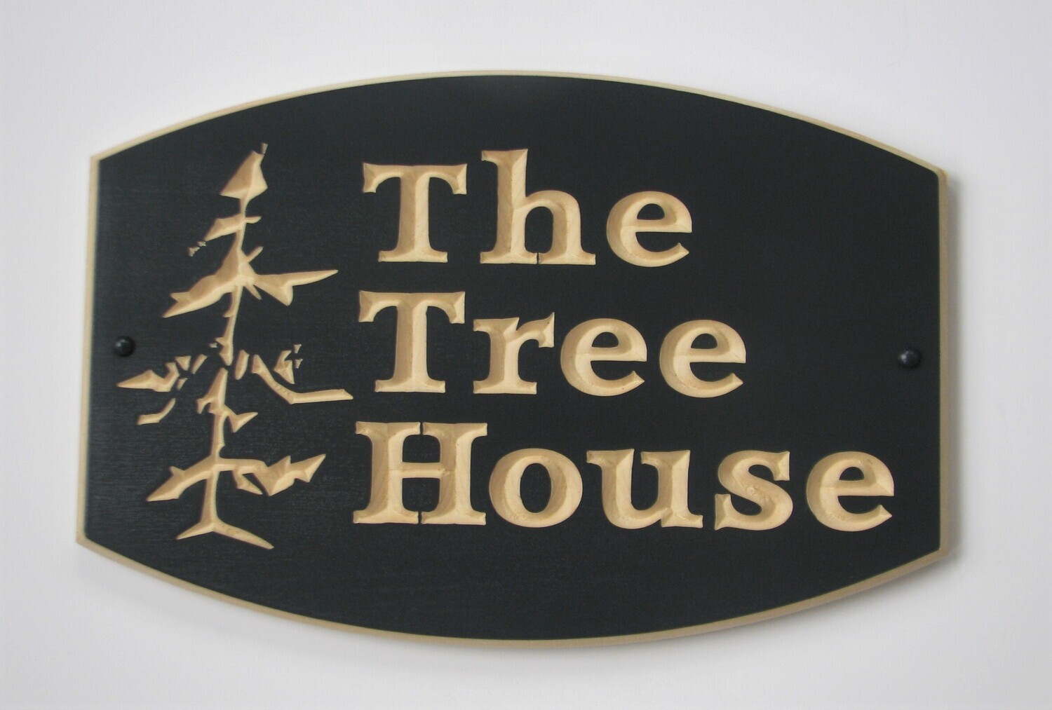 Custom Exterior Wood Sign with Carved Tree