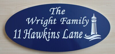 Custom Oval PVC  Cottage Sign Family Name Sign with Carved Lighthouse- Weather resistant.
