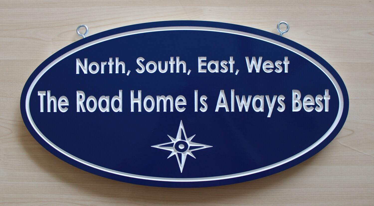 Custom Oval PVC  Cottage Sign Family Name Sign with Carved Compass- Weather resistant.