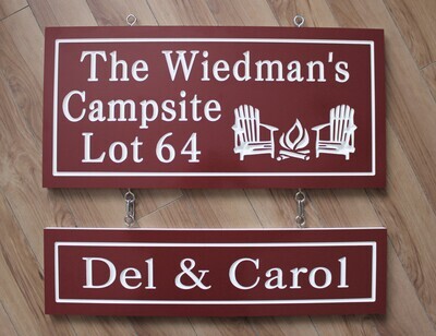 Custom Carved PVC Sign Set of  2 signs Cottage Signs Family Name Signs with Carved Chairs - Weather resistant.