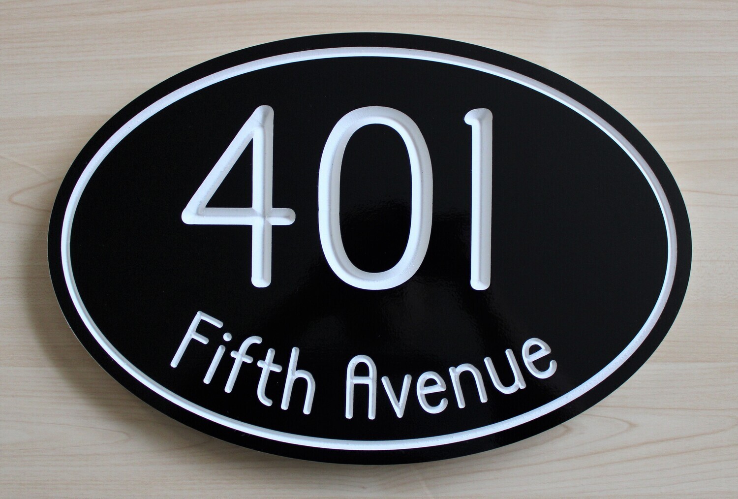 Custom Oval  PVC House Number & Street Name Address Sign with Art Deco inspired font - Weather Resistant