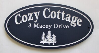 Weather Resistant Custom Exterior Oval PVC Sign Cottage Sign House Sign with Trees Painted Sign with White Carving