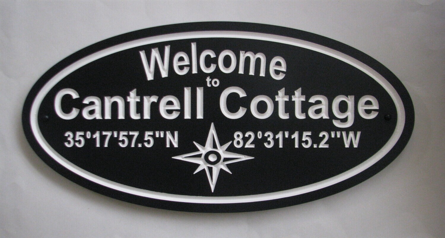 Weather Resistant Personalised Oval PVC Cottage Sign GPS Sign Long Lat Sign with White Carving