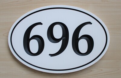 White Oval House Number Sign - House Number Sign With Painted Carving - Weather Resistant solid 3/4 inch thick PVC.