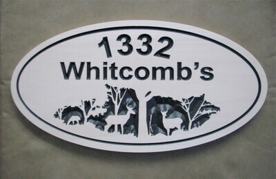 White Oval House  Sign - Cottage Sign with Nature Scene  With Painted Carving - Weather Resistant solid 3/4 inch thick PVC.