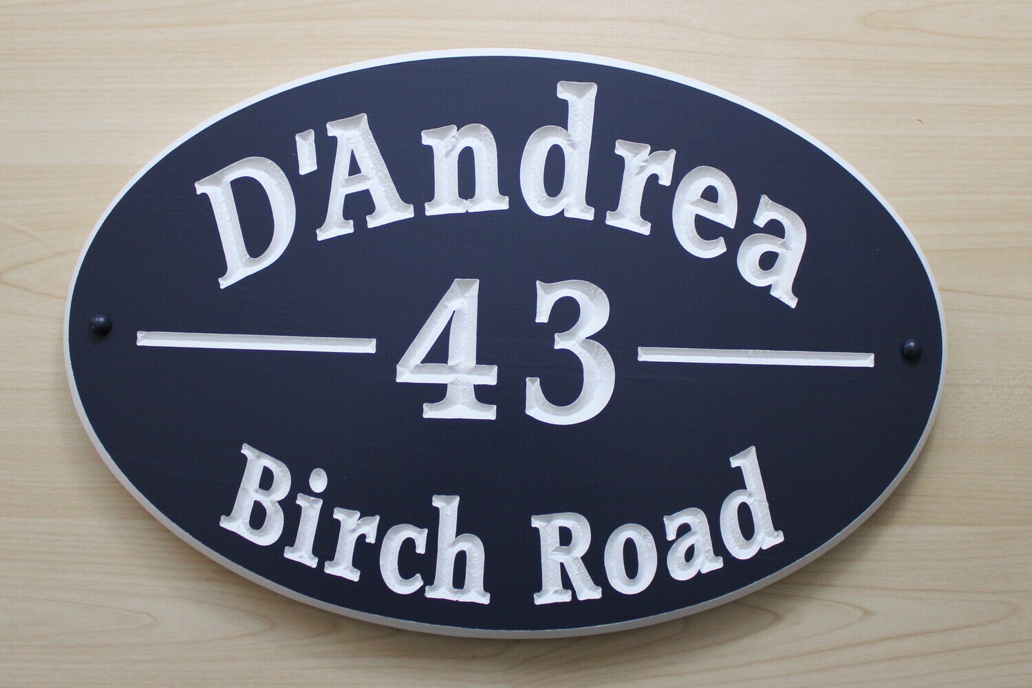 Custom Oval House Number Sign Address Sign Family Name Sign Painted With White Carving - Weather Resistant solid 3/4 inch thick PVC.