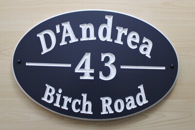 Oval House Number Sign Address Sign Family Name Sign Painted With White Carving - Weather Resistant solid 3/4 inch thick PVC.