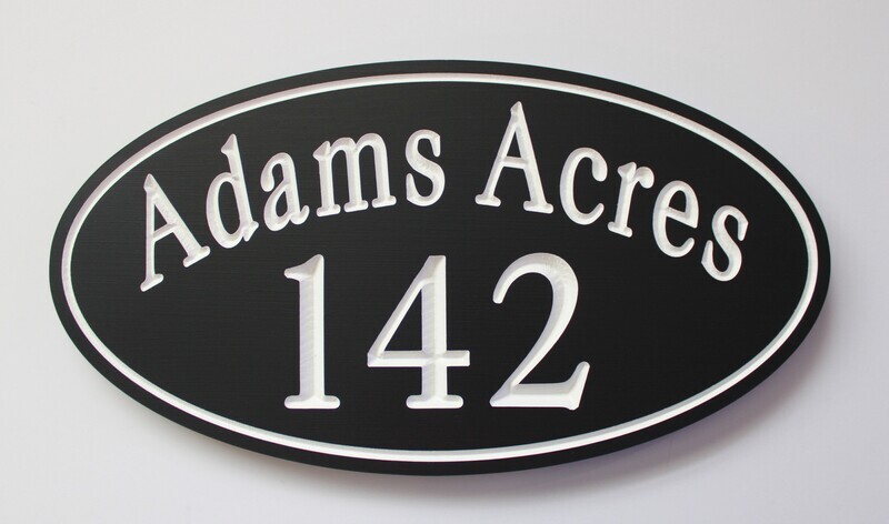 Custom Oval  PVC Weather Resistant House Number Sign with  White  Carving > Street and Civic Number