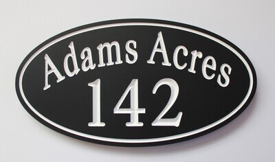 Custom Oval  PVC Weather Resistant House Number Sign with  White  Carving