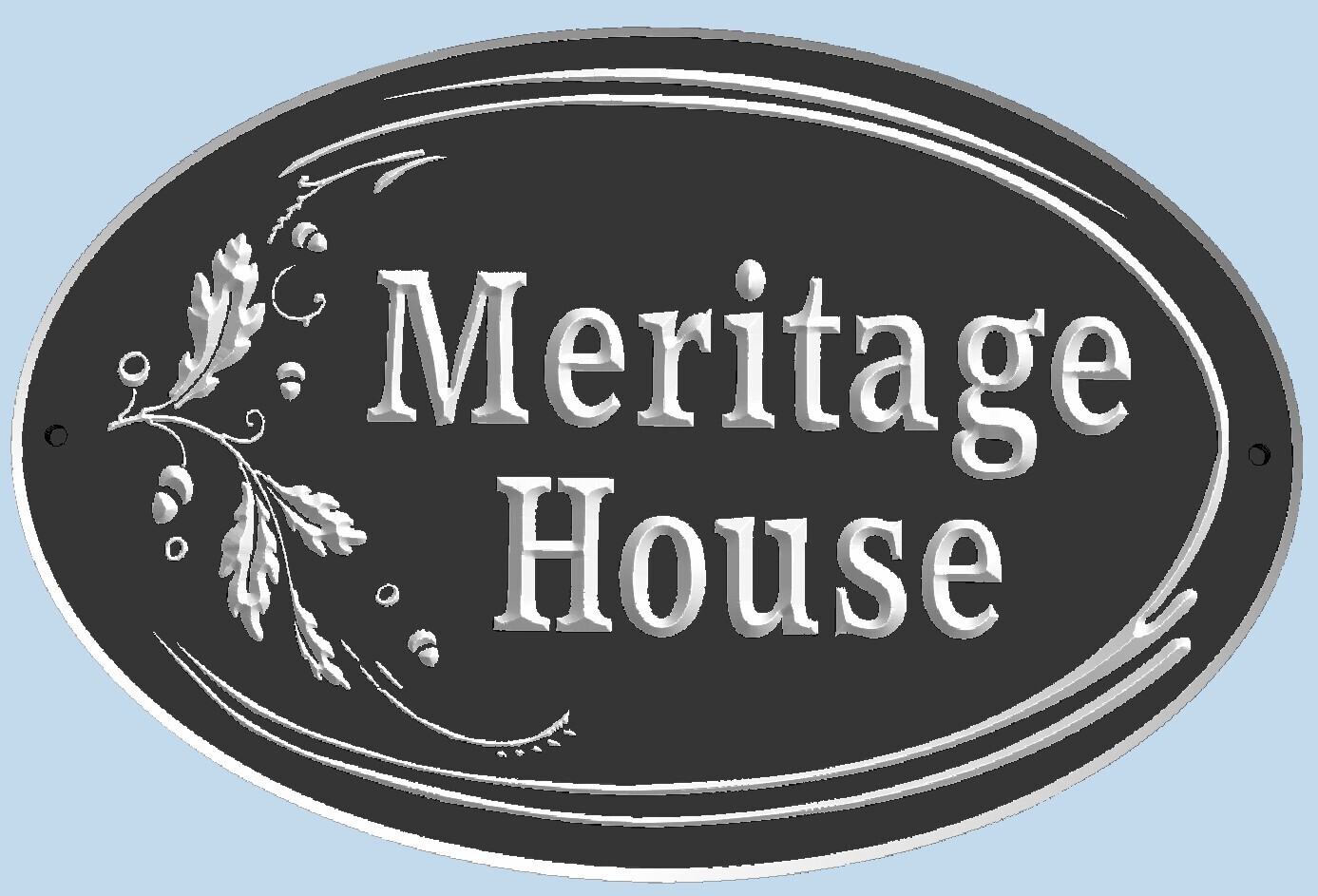 Weather Resistant Custom Exterior Oval Sign Cottage Sign House Sign With Carved Oak Leaves and Acorns Painted with White Carving - Solid 3/4 inch thick PVC