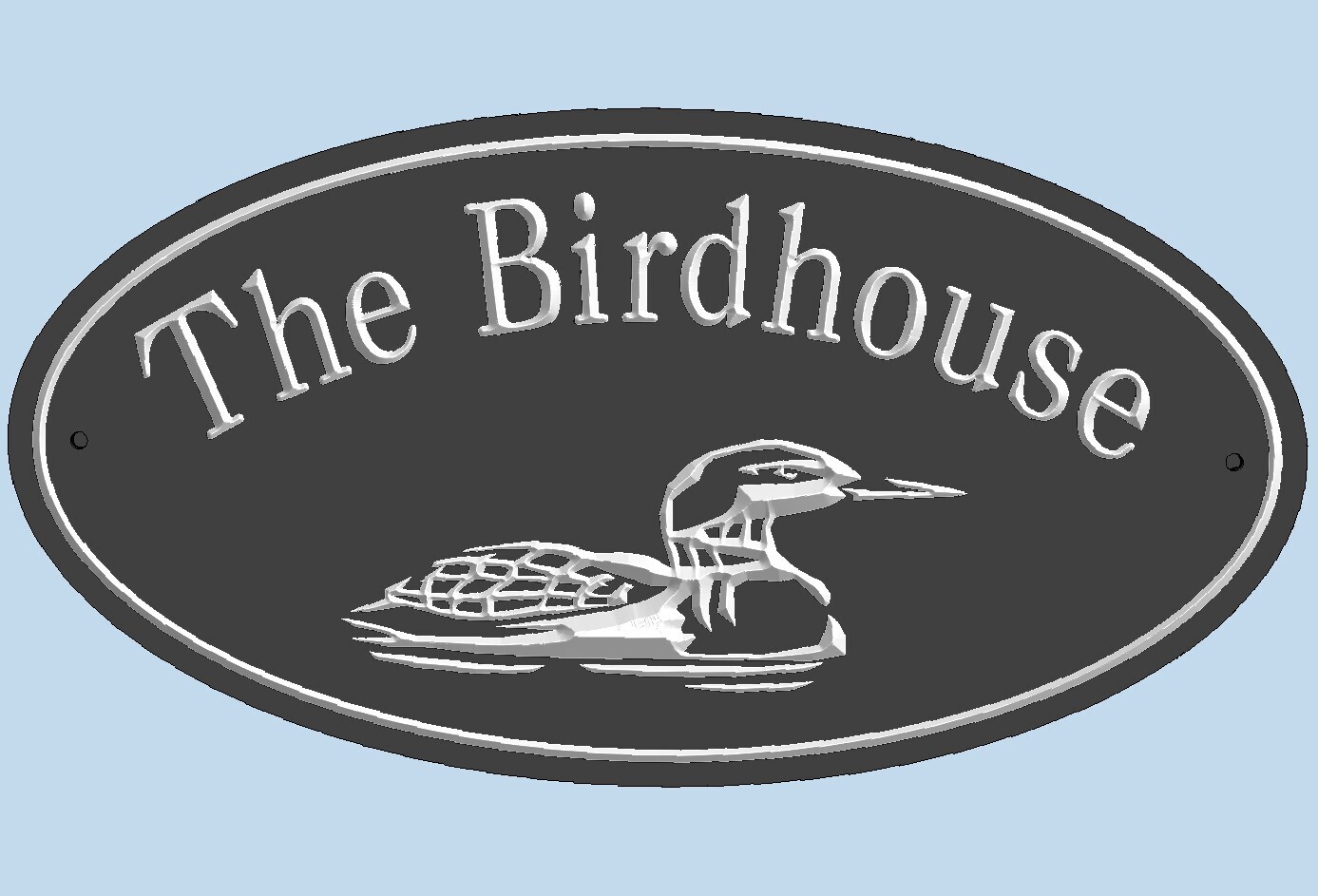 Custom Oval  PVC Weather Resistant Cottage Sign with  Carved Loon with  White  Carving - Solid 3/4 inch thick PVC