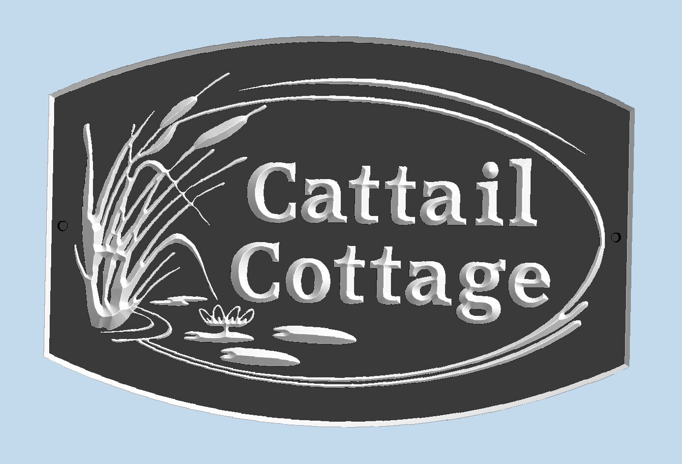 Weather Resistant Custom Exterior Sign Cottage Sign House Sign With Carved Cattails and Lilypads Painted with White Carving - Solid 3/4 inch thick PVC