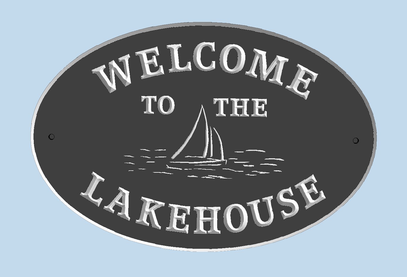 Weather Resistant Custom Oval Lakehouse or Cottage Sign with Carved Sailboat | Painted with White Carving - Solid 3/4 inch thick PVC