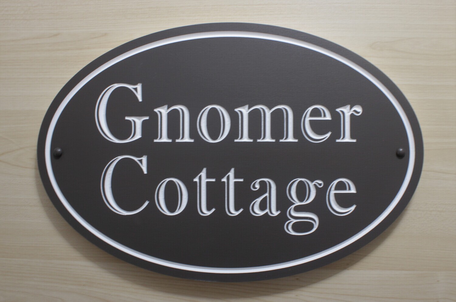 Weather Resistant Custom Exterior Oval Cottage / House Sign Painted with White Carved Imprint MT Shadow font and Graphics | Solid 3/4 inch thick PVC